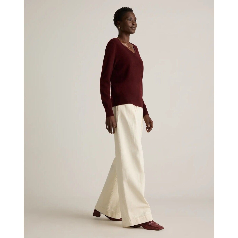 Quince Women Mongolian Cashmere V-Neck Sweater Rich Burgundy Sleeved Top Size L - Picture 6 of 16